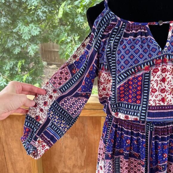 American Eagle Dress Colorful Patchwork Print Mini Boho Dress Size M - Picture 5 of 12